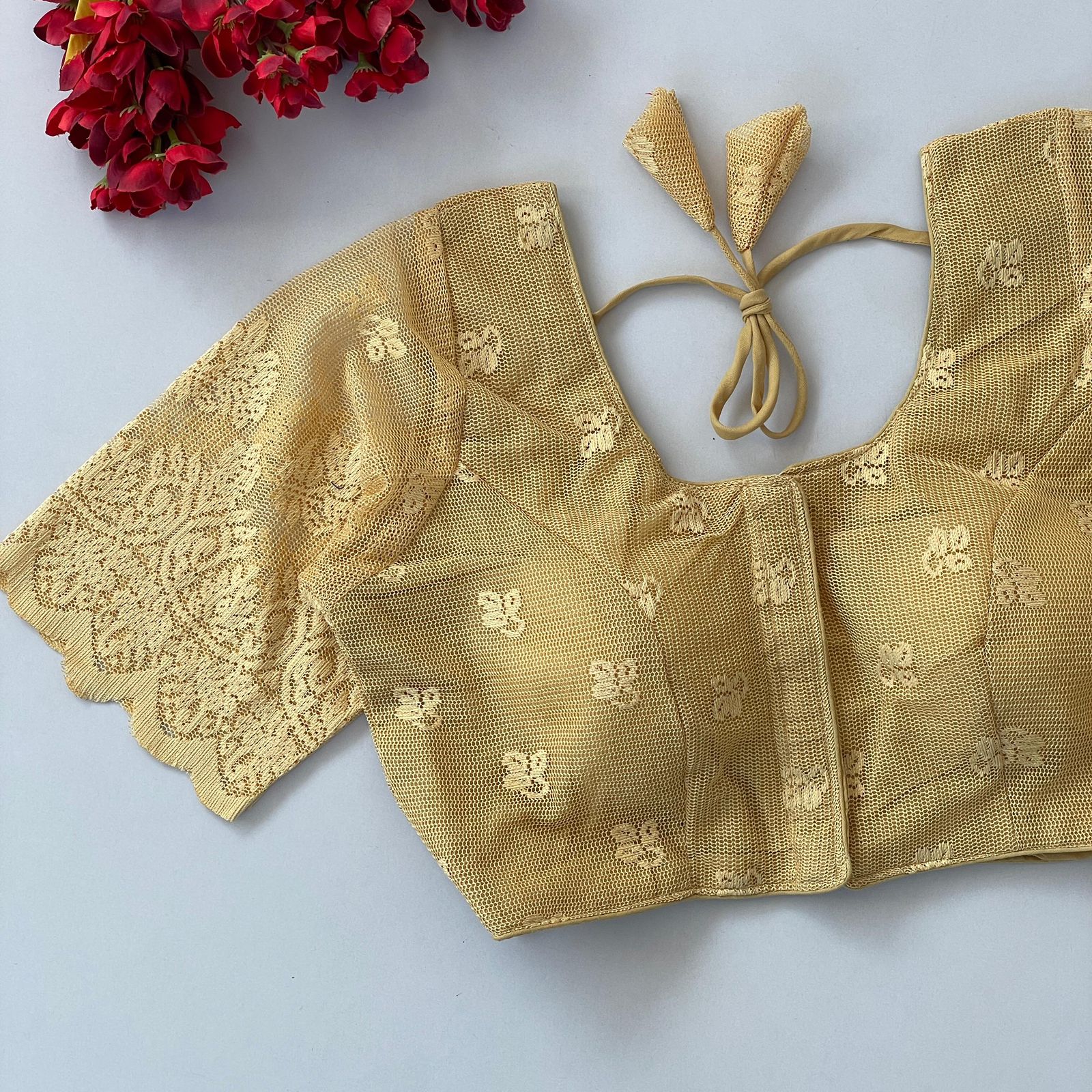 Knitting Super Net Cutwork Designer Blouse-Golden